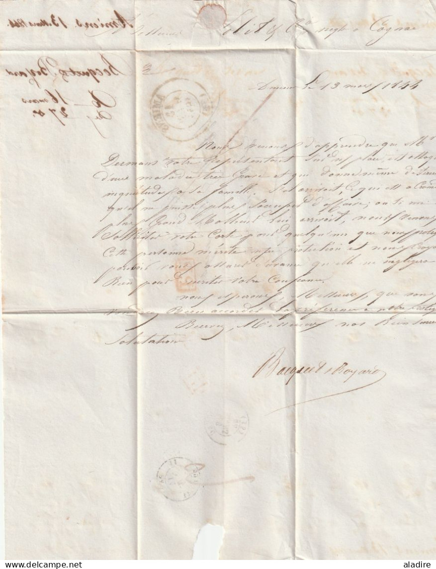 1844 - lettre pliée en PORT PAYE PP avec corresp de AMIENS vers COGNAC via PARIS - cad d'arrivée