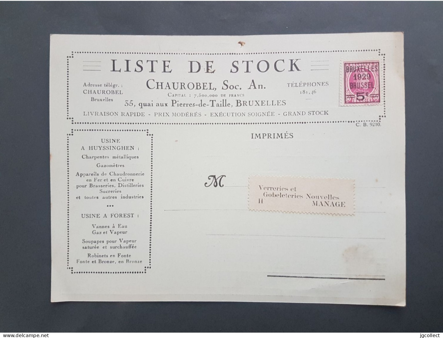 Typo Obp/cob 273 (Bruxelles 1929 Brussel) Liste De Stock - Typografisch 1922-31 (Houyoux)