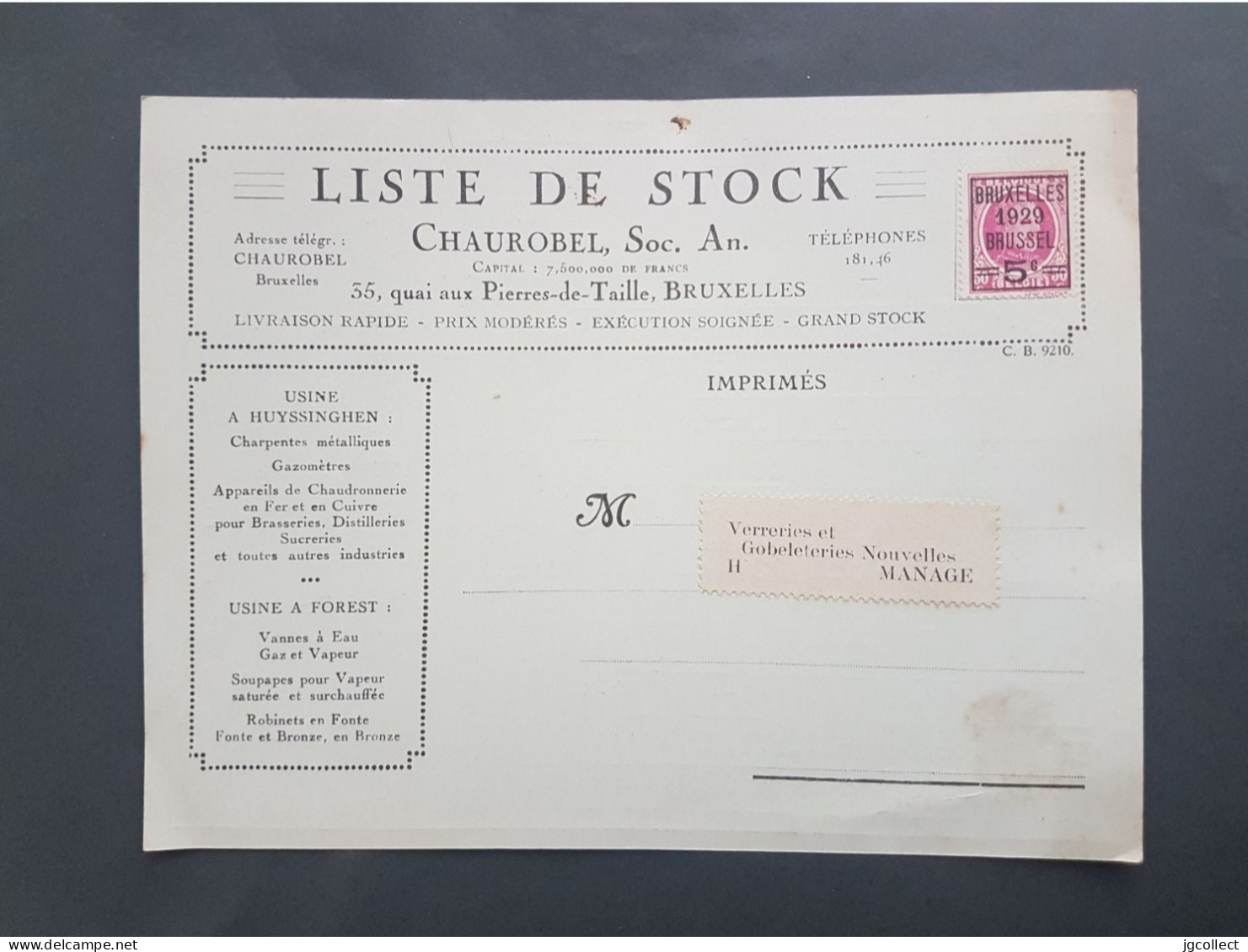 Typo Obp/cob 273 (Bruxelles 1929 Brussel) Liste De Stock - Tipo 1922-31 (Houyoux)