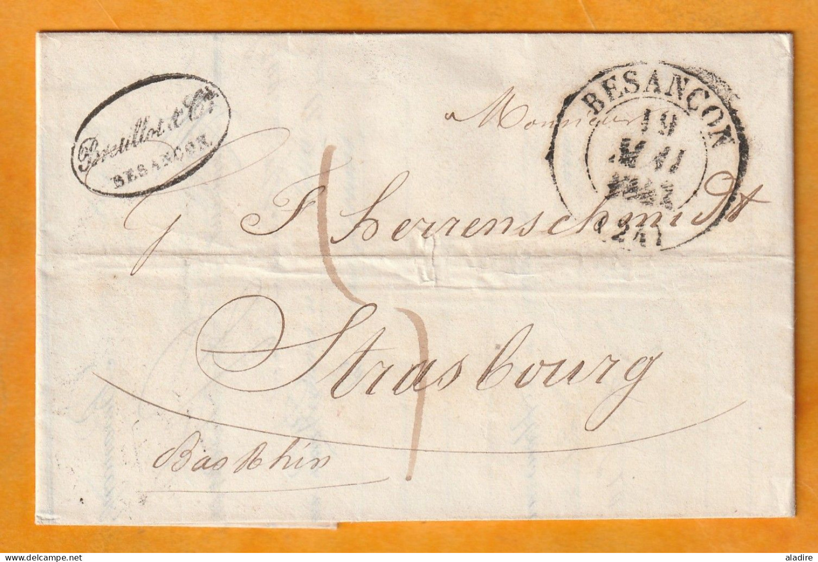 1842 - Lettre Pliée Avec Correspondance De BESANCON, Grand Cachet  Vers STRASBOURG - Cad D'arrivée - Taxe 5 - 1801-1848: Précurseurs XIX