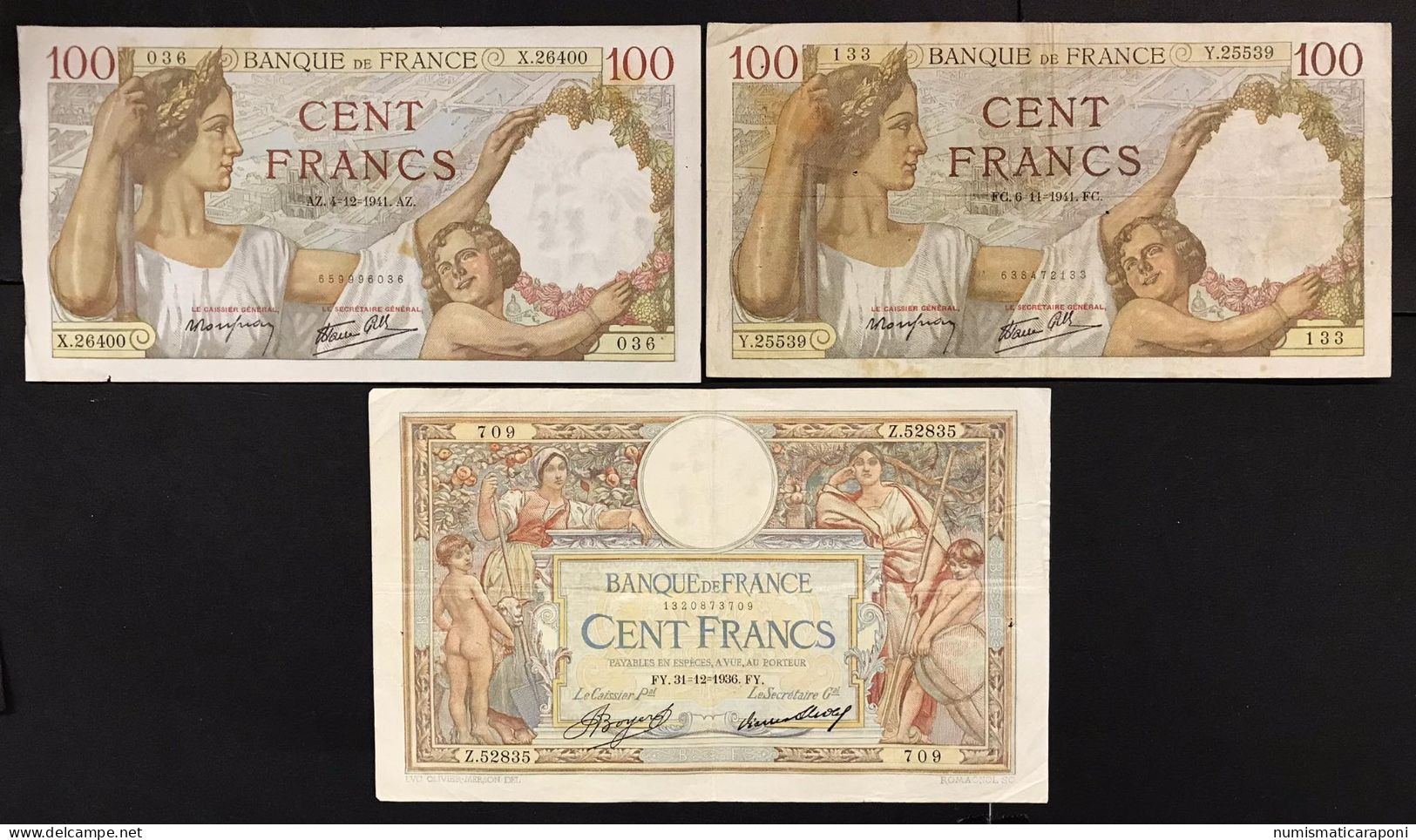 Francia France 100 Francs 100 F 1939-1942 ''Sully'' 06 11 + 04 12 1941 + 31 12 1936 Lotto.1728 - 100 F 1939-1942 ''Sully''