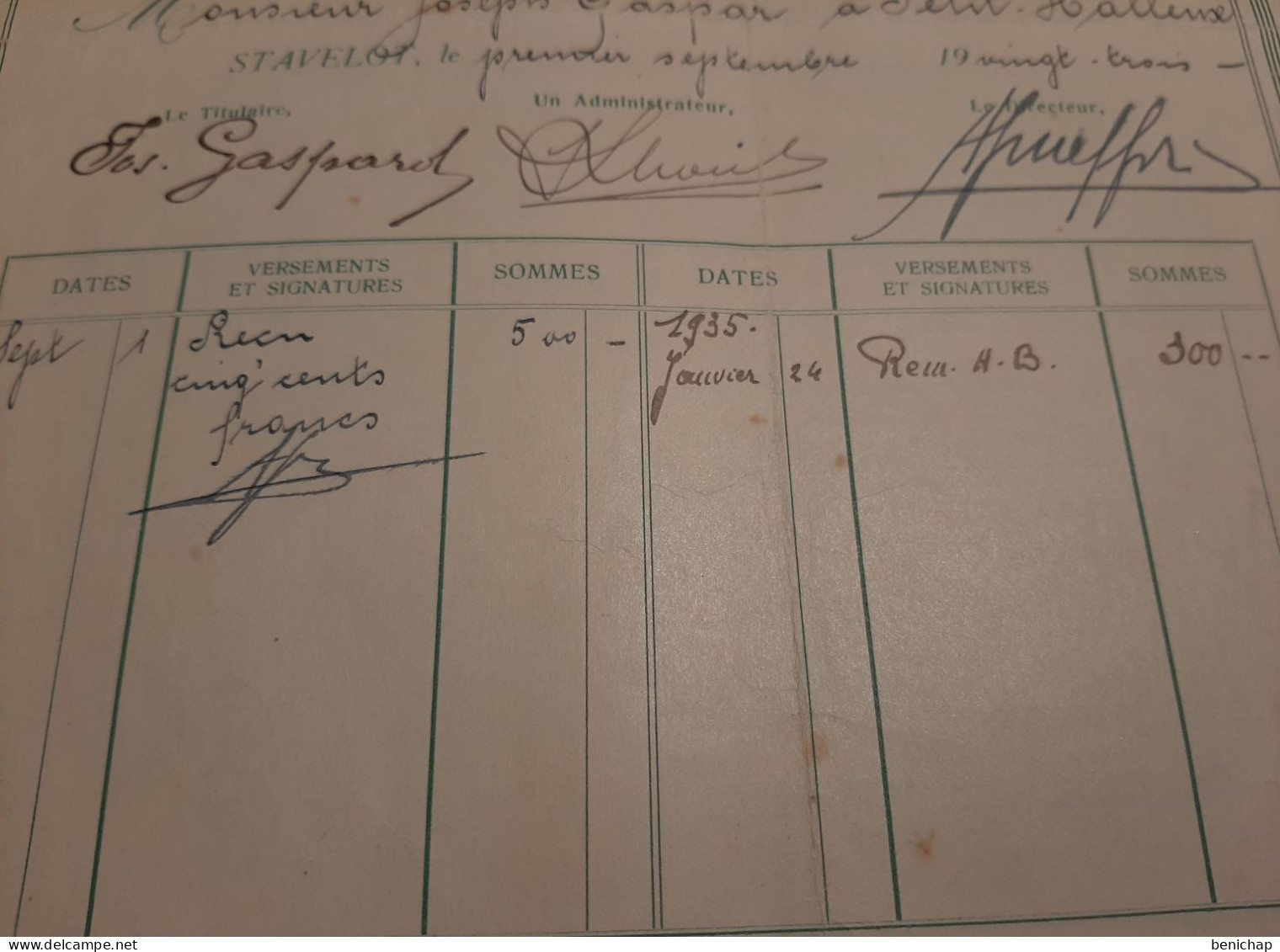 L'Ardenne Hypothécaire - Société Coopérative De Prêts Fonciers - Stavelot - Petit-Halleux Le 1er Septembre 1923. - Banque & Assurance