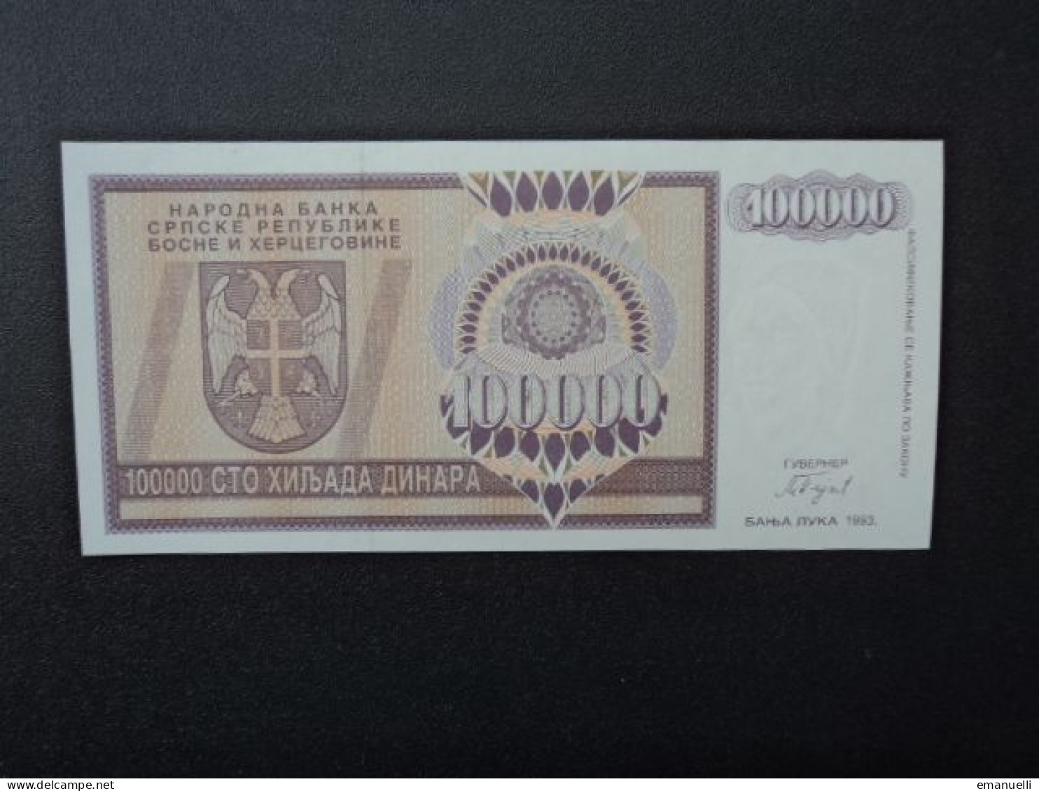 BOSNIE HERZÉGOVINE : Banque Serbe De BOSNIE-HERZÉGOVINE ** : 100 000 DINARA   1993   P 141a    NEUF * - Bosnie-Herzegovine