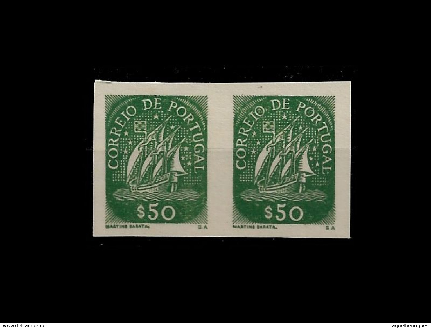 PORTUGAL STAMP - 1943 SHIP - Md#623 GREEN IMPERF. PAIR - PROVA - PROOF - MNH (LESP#37) - Proeven & Herdrukken