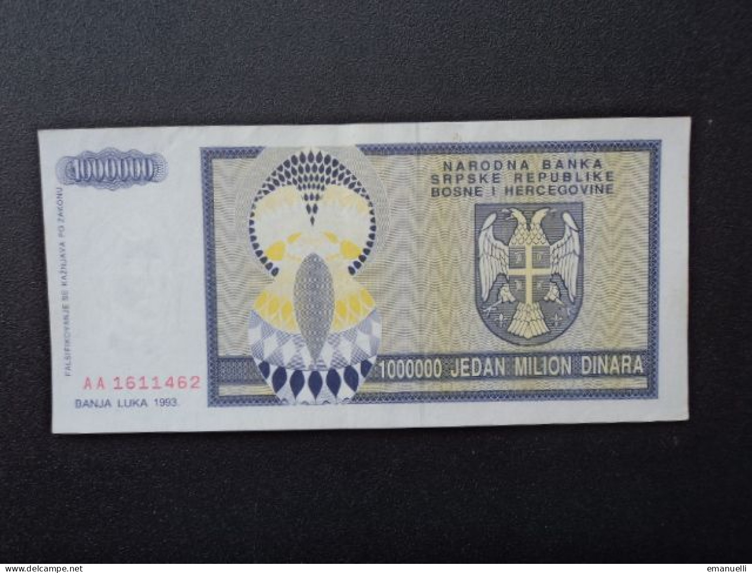 BOSNIE HERZÉGOVINE : Banque Serbe De BOSNIE-HERZÉGOVINE ** : 1 000 000 DINARA   1993   P 142a   SUP+ - Bosnie-Herzegovine