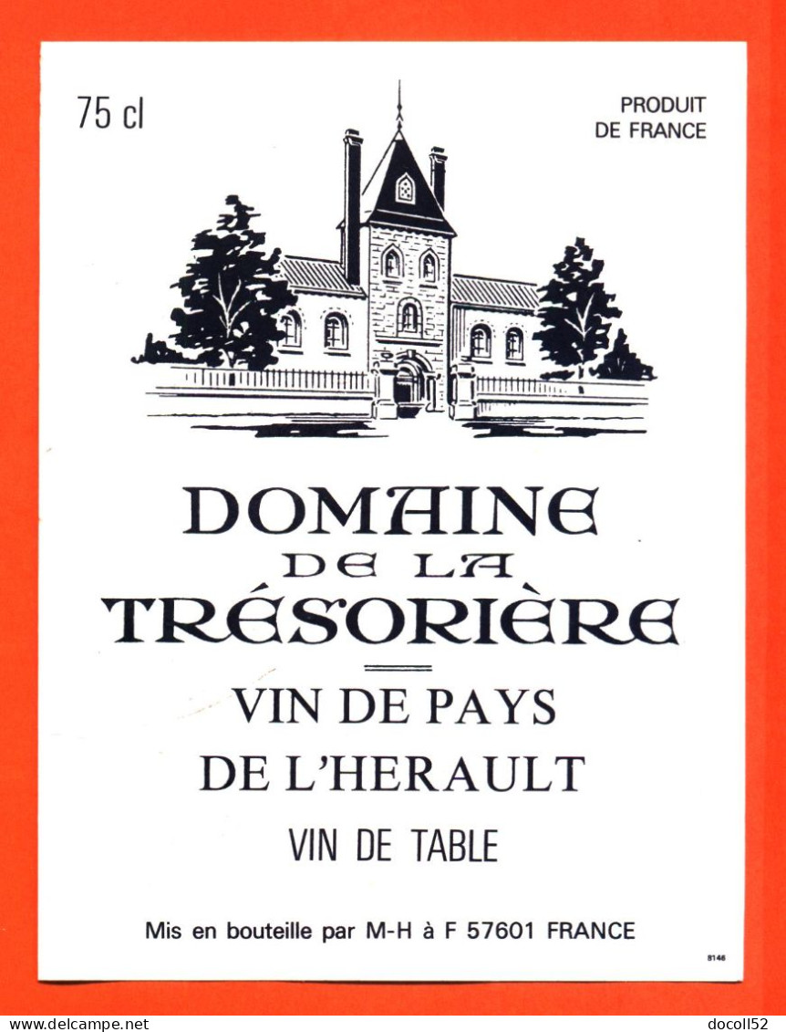 Etiquette Neuve De Vin De Pays De L'hérault Domaine De La Trésorière  - 75cl - Vin De Pays D'Oc