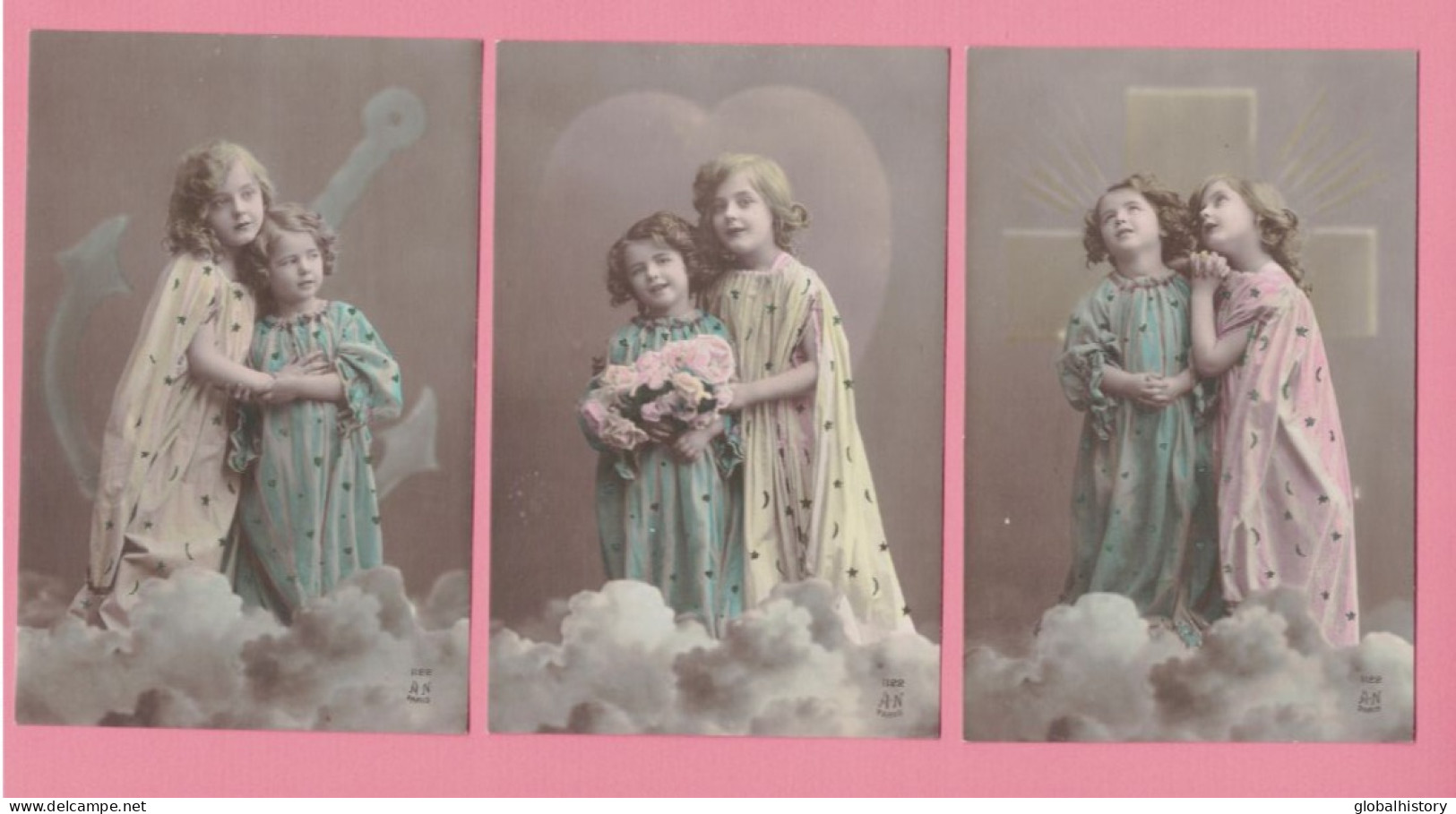 XA1357 SET OF 3 RELIGION, CATHOLIC, GIRLS , HOPE BELIEVE, LOVE  RPPC HAND TINTED - Portraits