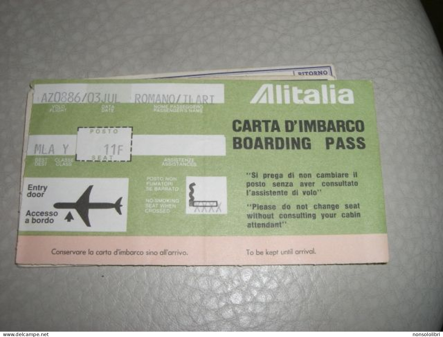 CARTA D'IMBARCO ALITALIA - Europe