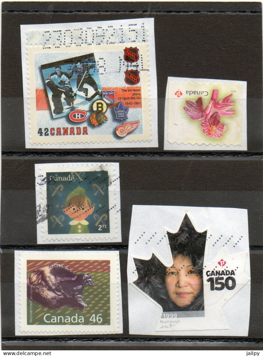 CANADA      5 Timbres     1992, 99, 2001 Et 2010    Sur Fragments Oblitérés - Autres & Non Classés