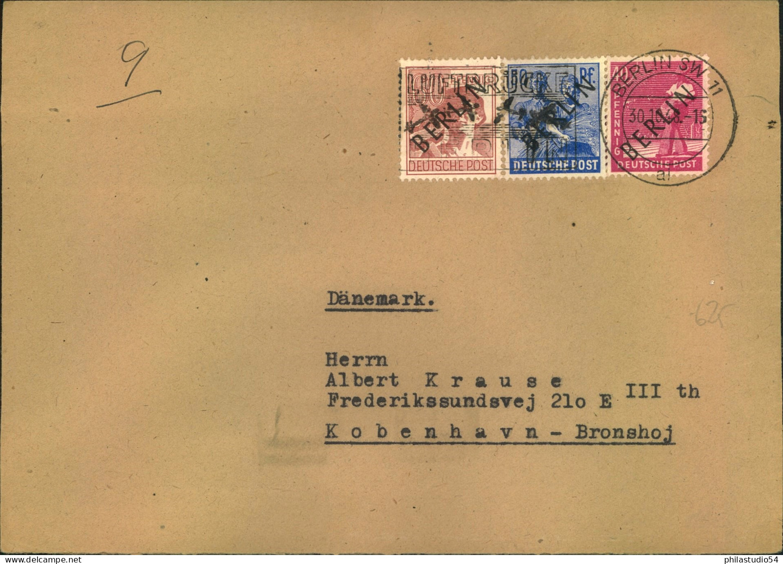 1948,9 Verschiedene Werte Schwarzaufdruck, Je Auf Sammlerumschlag Mit Luftbrückenstempel „BERLIN SW 11“r - Cartas & Documentos