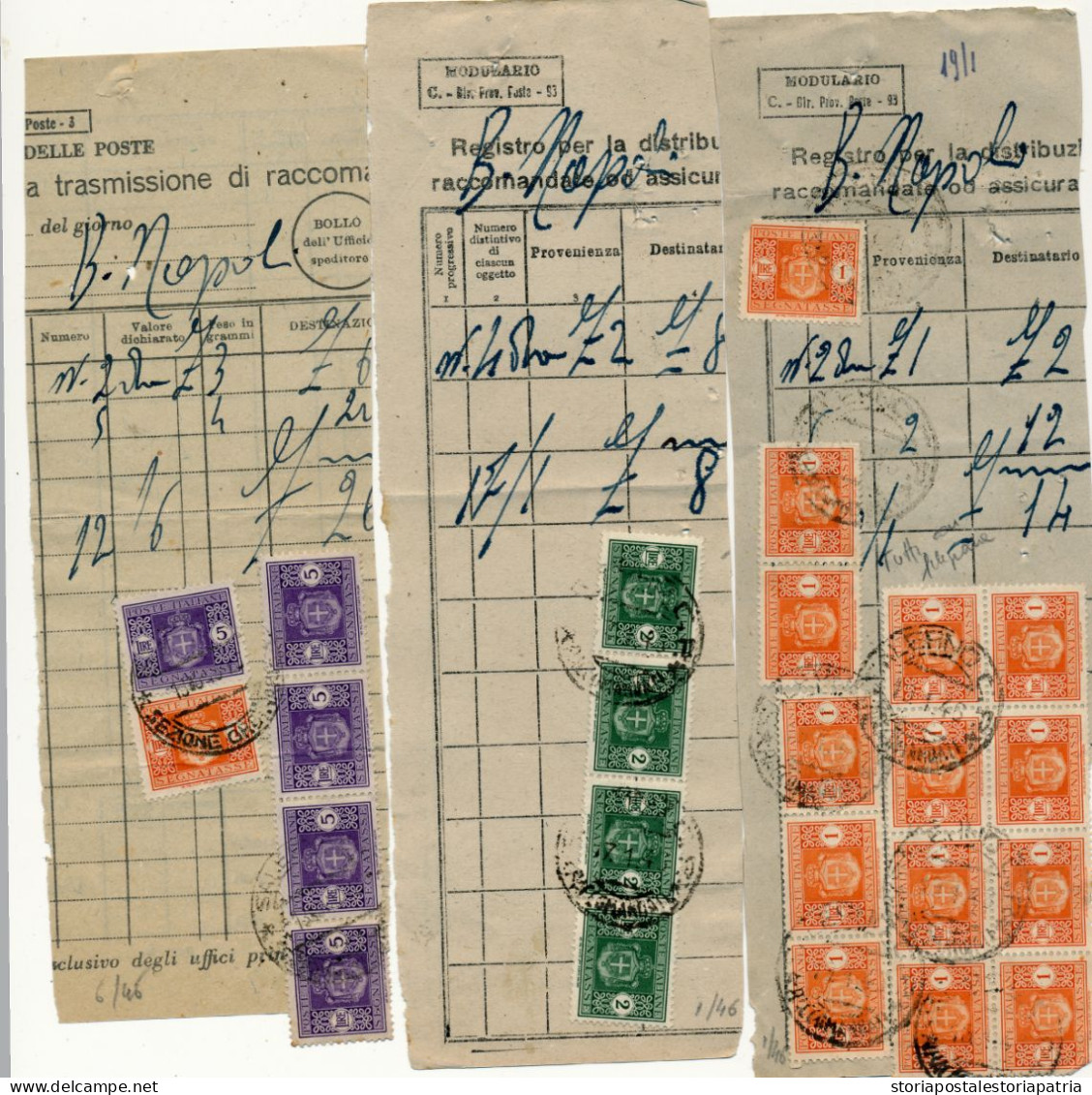 1946  LOTTO 3 CUMULATIVE TASSATE MODELLO C CON SEGNATASSE LUOGOTENENZA - Strafport