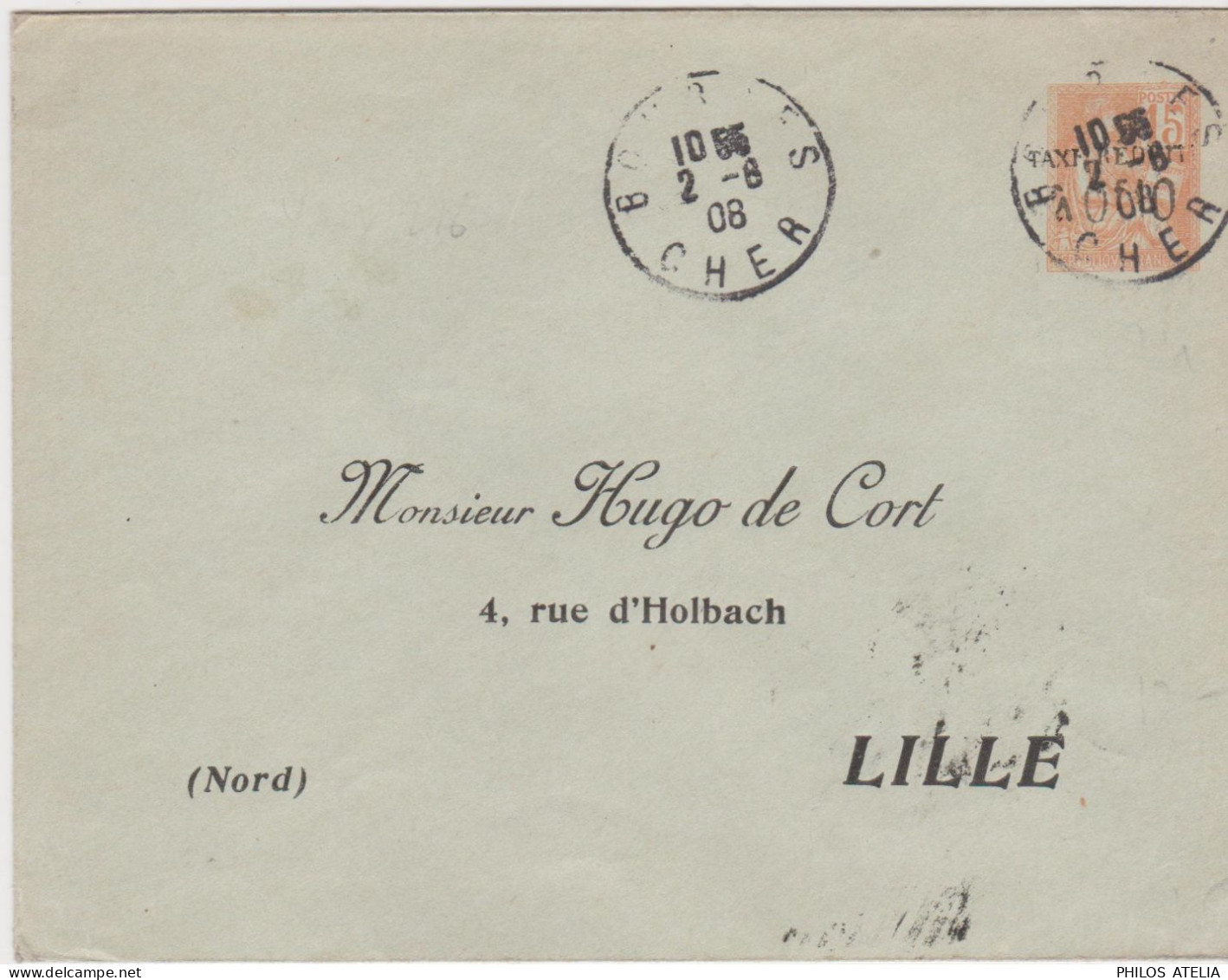 Entier Mouchon 15c Orange S/ Vert Taxe Réduite 0,10 Papier Vert 112X147 Enveloppe Privée Repiquage Hugo De Cort Lille - Bigewerkte Envelop  (voor 1995)