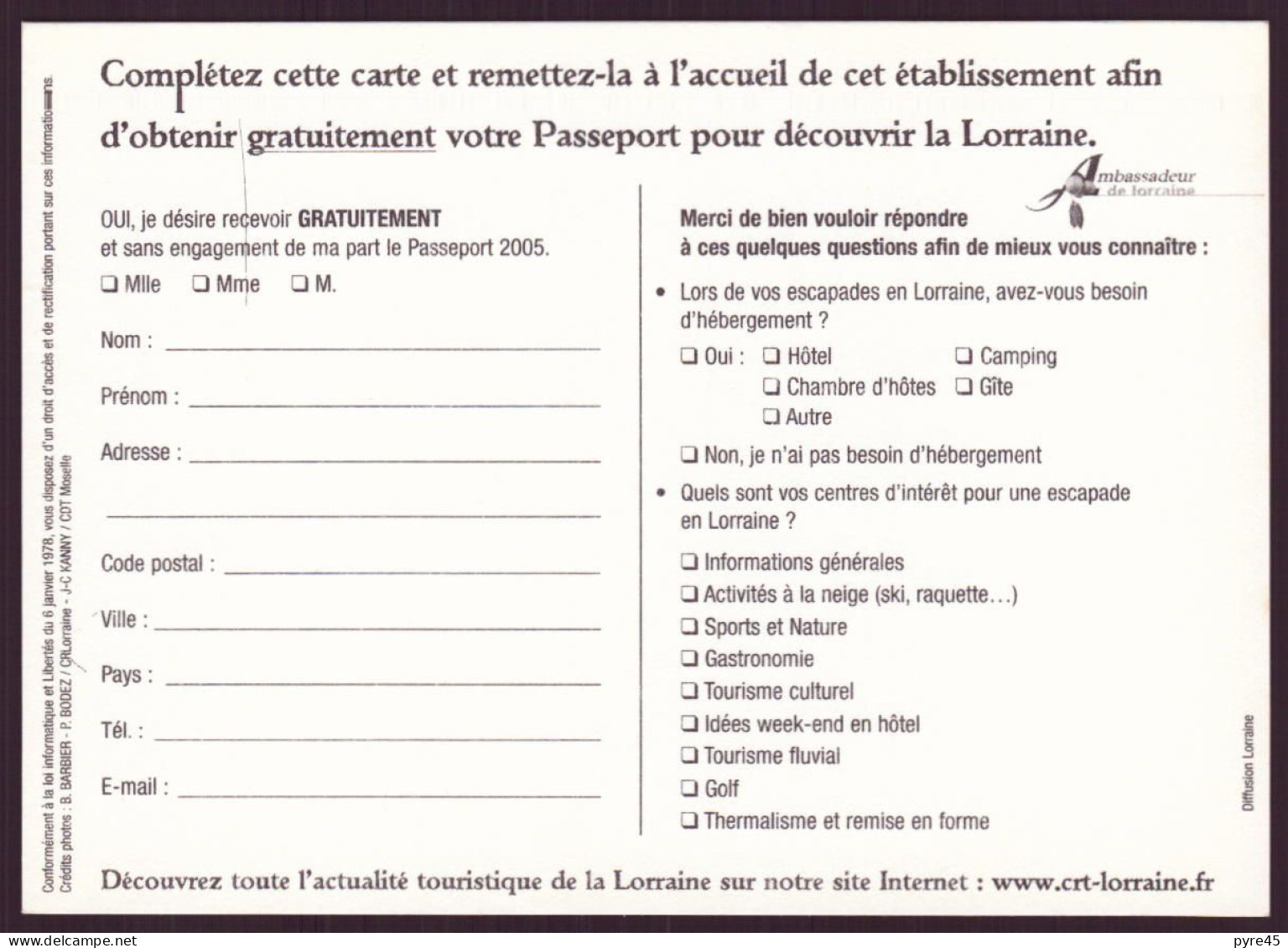 DEMANDEZ VOTRE PASSEPORT 2005 POUR DECOUVRIR LA LORRAINE 2005 - Lorraine