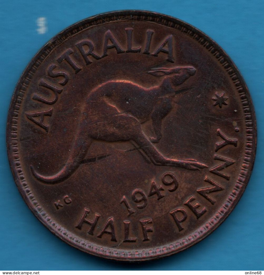 AUSTRALIA 1/2 PENNY 1949 •  Perth Mint  KM# 42 George VI ANIMAL Kangaroo - ½ Penny