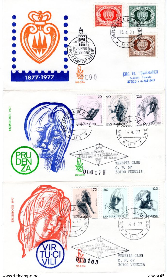 1977 ANNATA COMPLETA SU FDC VENEZIA SASS 975-999  Cv -------- - Lettres & Documents