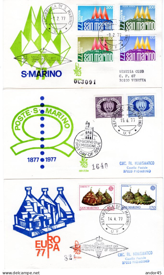 1977 ANNATA COMPLETA SU FDC VENEZIA SASS 975-999  Cv -------- - Lettres & Documents