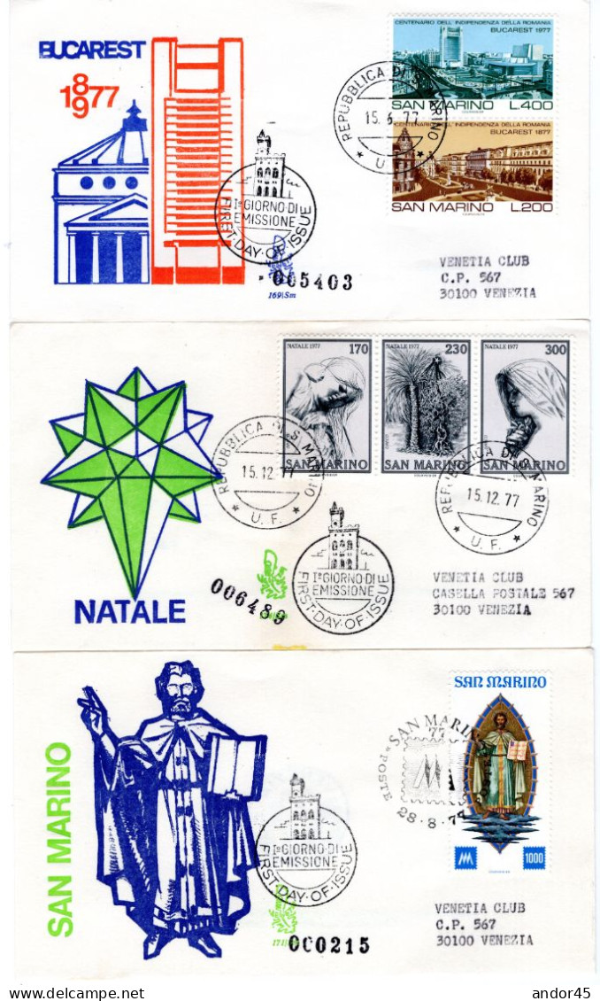 1977 ANNATA COMPLETA SU FDC VENEZIA SASS 975-999  Cv -------- - Brieven En Documenten