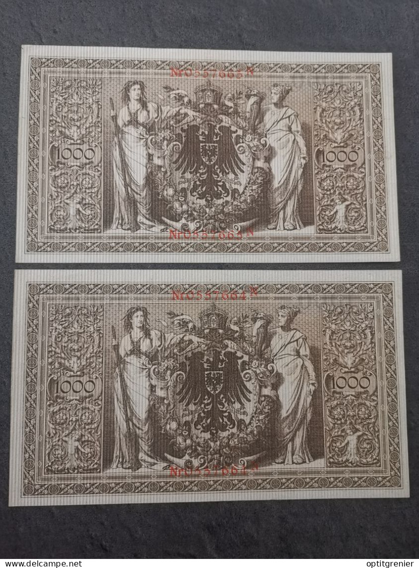 LOT 2 BILLETS N° SUIVIS SERIE T   1000 MARK  21 04 1910 BERLIN REICHSBANKNOTE ALLEMAGNE - 1.000 Mark