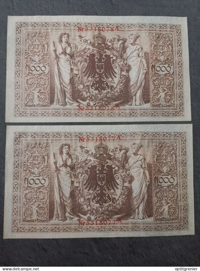 LOT 2 BILLETS N° SUIVIS SERIE Y   1000 MARK  21 04 1910 BERLIN REICHSBANKNOTE ALLEMAGNE - 1.000 Mark