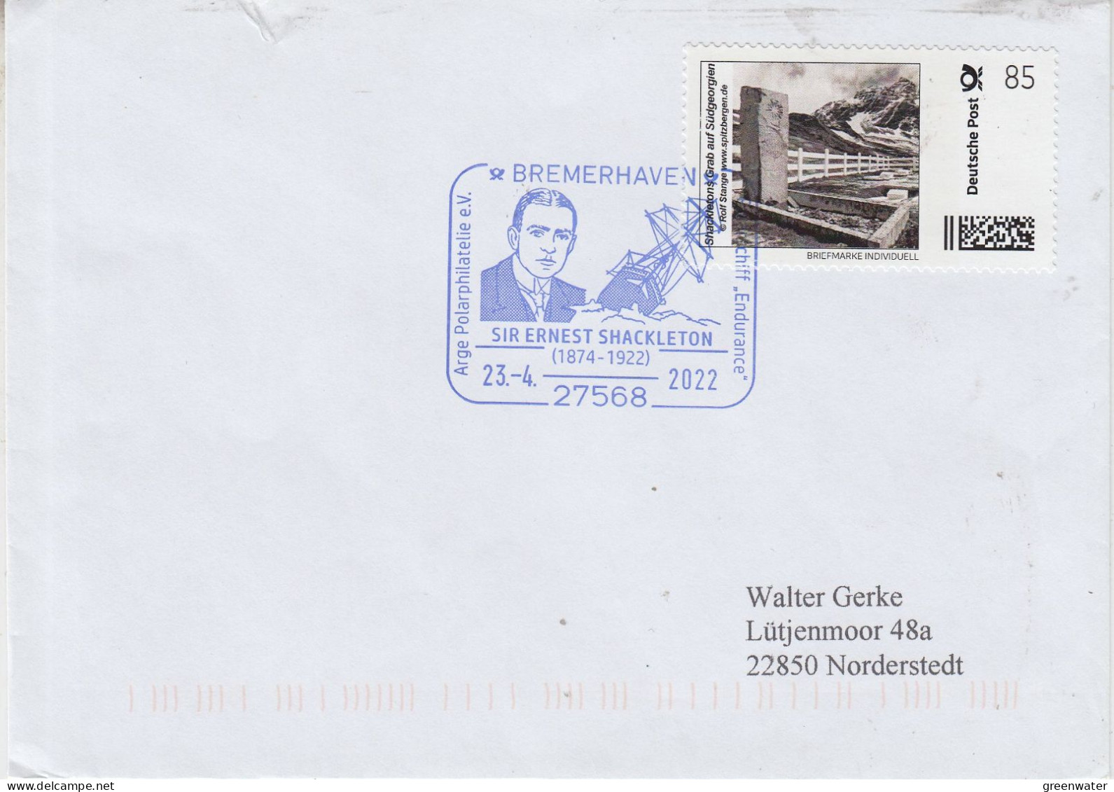 Germany Briefmarke Inviduell Shackletons Grab Auf Südgeorgien Ca Bremerhaven Sir Ernst Shackleton 23.4.2022 (XX190) - Polarforscher & Promis