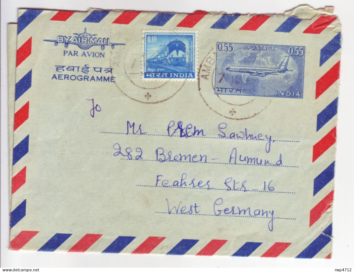 INDIA      Aerogramme  0,55  1967 To Germany - Luchtpost