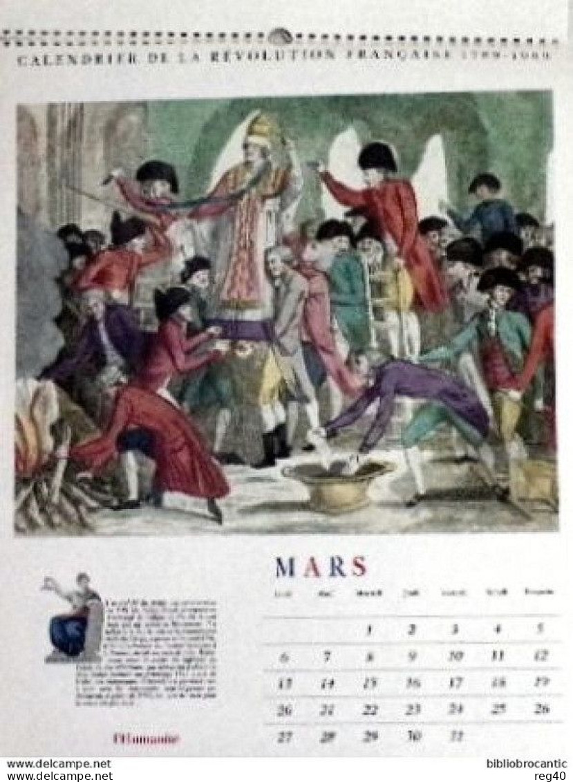 CALENDRIER (Grand Format 38 X 47cm) DE LA REVOLUTION FRANCAISE 1789 - 1989 (L'HUMANITE) - Big : 1981-90