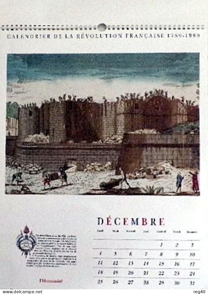 CALENDRIER (Grand Format 38 X 47cm) DE LA REVOLUTION FRANCAISE 1789 - 1989 (L'HUMANITE) - Grand Format : 1981-90