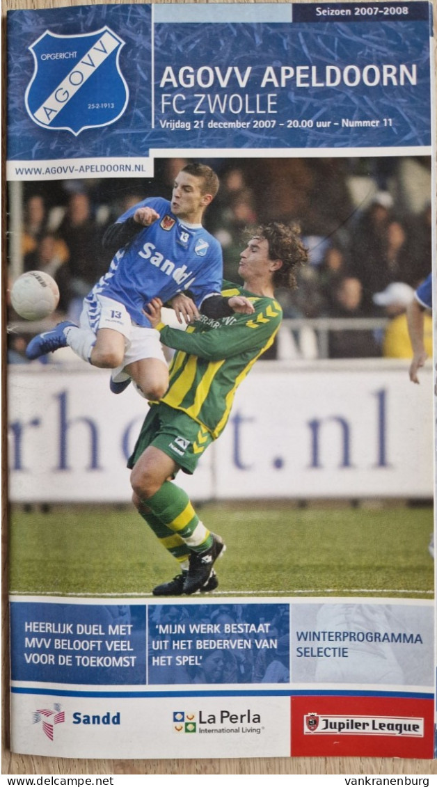 Programme AGOVV Apeldoorn - FC Zwolle - 21.12.2007 - Holland - Program - Football - Habillement, Souvenirs & Autres