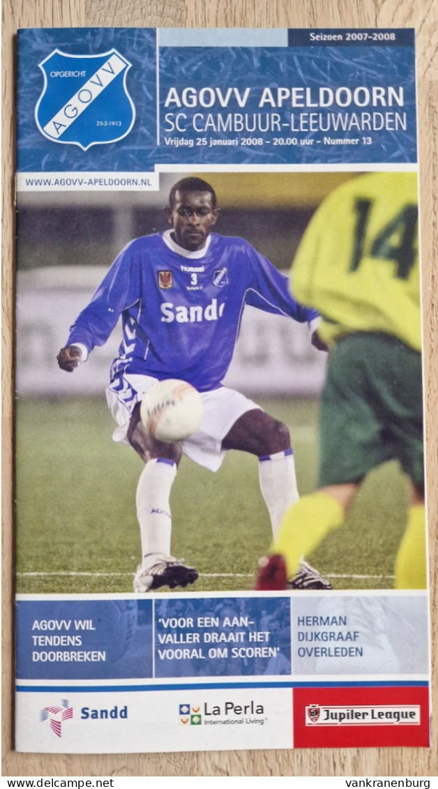 Programme AGOVV Apeldoorn - SC Cambuur Leeuwarden - 25.1.2008 - Holland - Program - Football - Habillement, Souvenirs & Autres