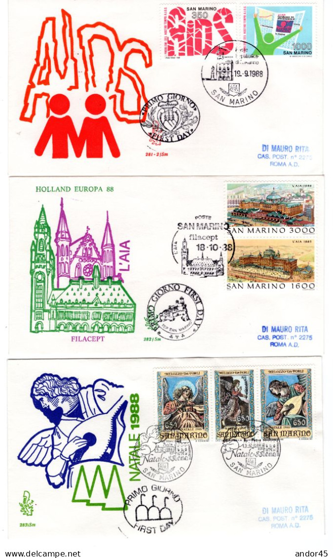 1988 ANNATA COMPLETA SU FDC VENEZIA SASS 1221- 47 ESCLUSE LE DUE SERIE SASS 1228-31+1236-8 Cv -------- - Lettres & Documents