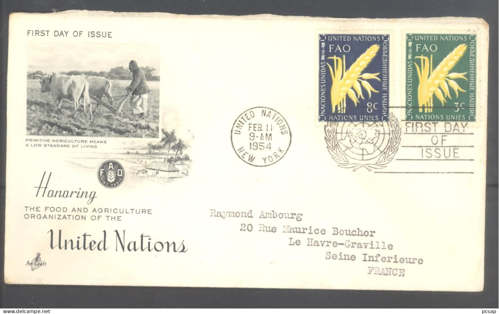 Lettre Entière 1er Jour 9 Mai 1954 - The Food And Agricultiure Organization Of The United Nations (cachet New York) - Brieven En Documenten