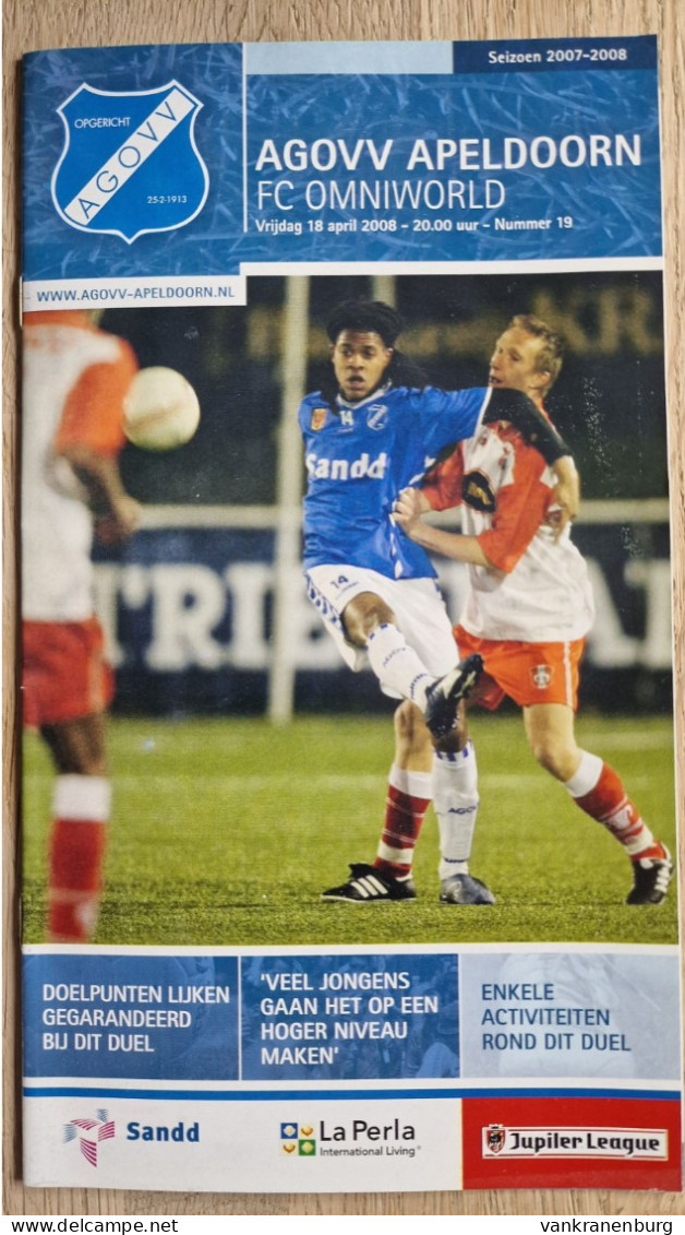 Programme AGOVV Apeldoorn - FC Omniworld Almere - 18.4.2008 - Holland - Program - Football - Habillement, Souvenirs & Autres