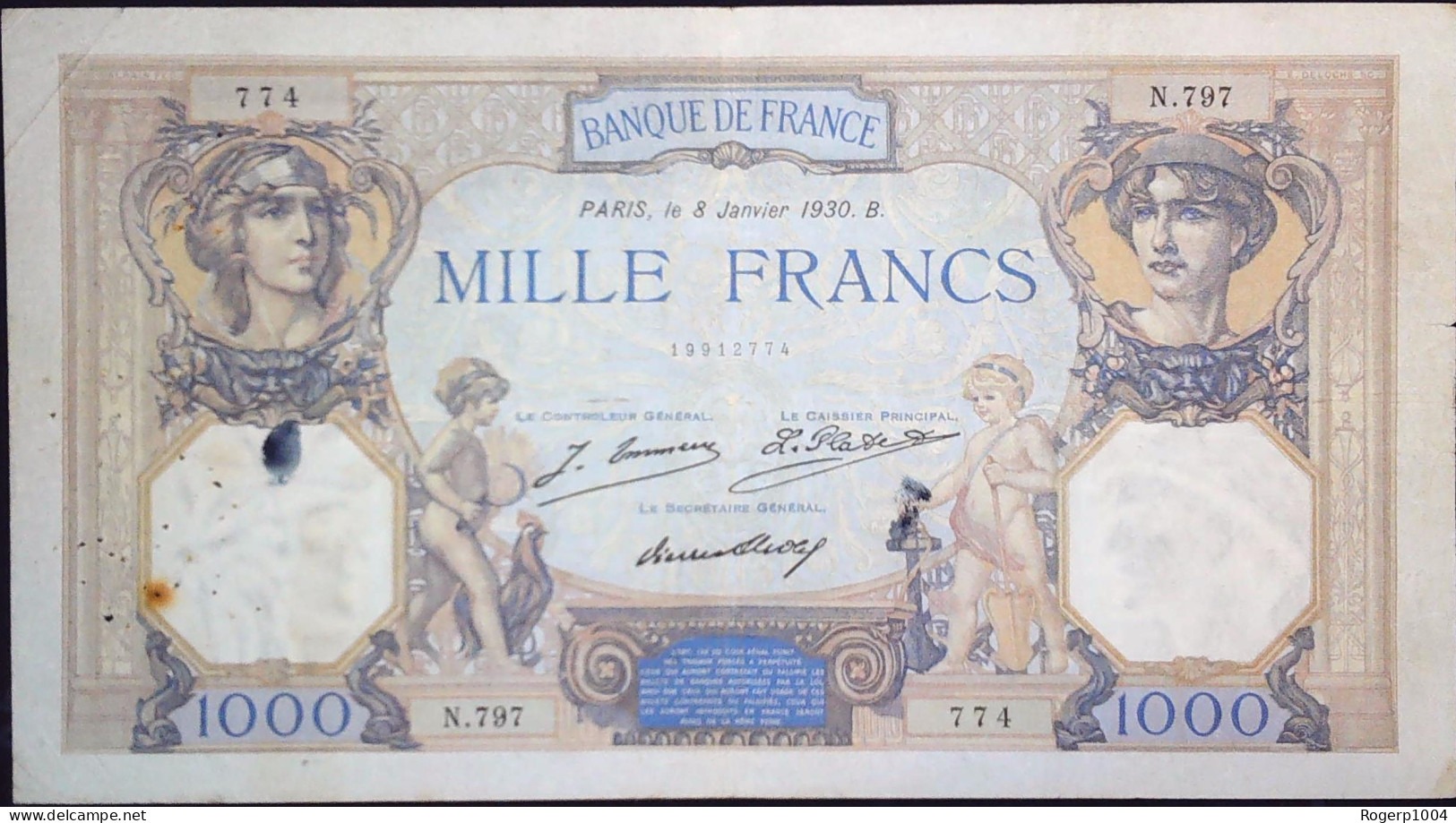 FRANCE * 1000 Francs * Cérès & Mercure * Date 08/01/1930 * État TB+ * Fay. 37.04 * - 1 000 F 1927-1940 ''Cérès Et Mercure''