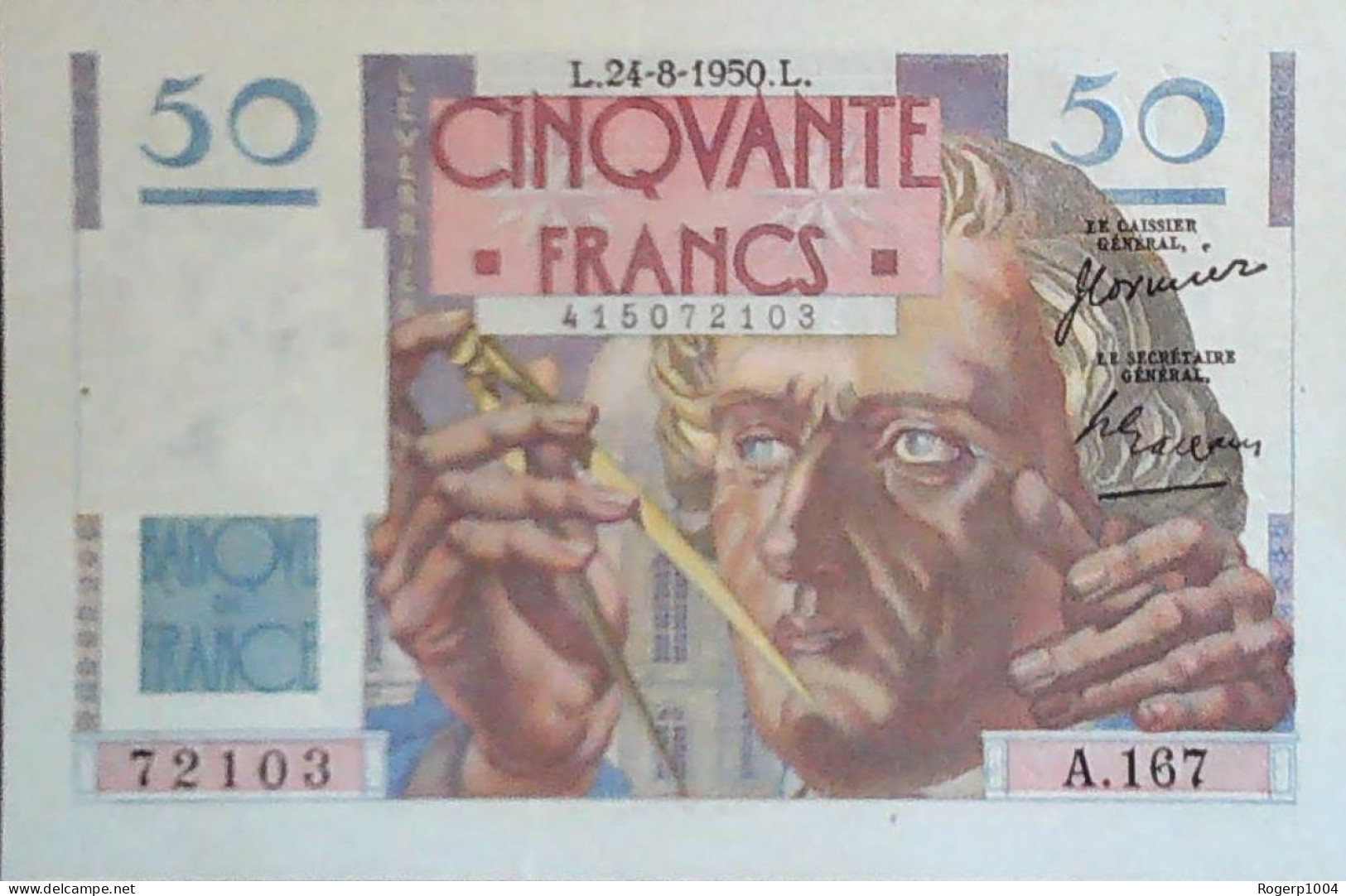 FRANCE * 50 Francs * LE VERRIER * Date 24/08/1950 * État/Grade SPL/AU * Fay 20.16 * - 50 F 1946-1951 ''Le Verrier''