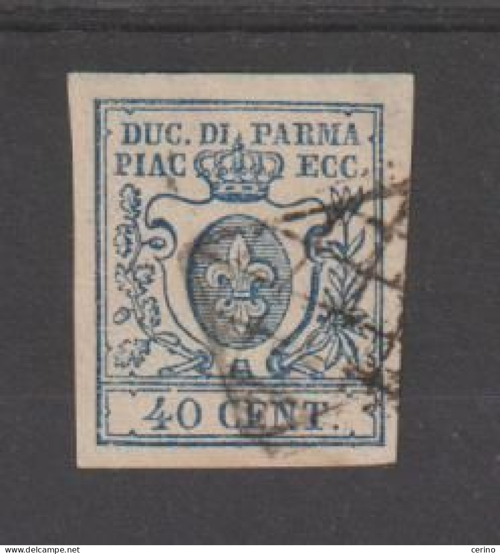 PARMA:  1857  GIGLIO  -  40 C. AZZURRO  US. ( ANGOLINO  LEGGERMENTE  ASSOTIGLIATO)  -  SASS. 11 - Parma