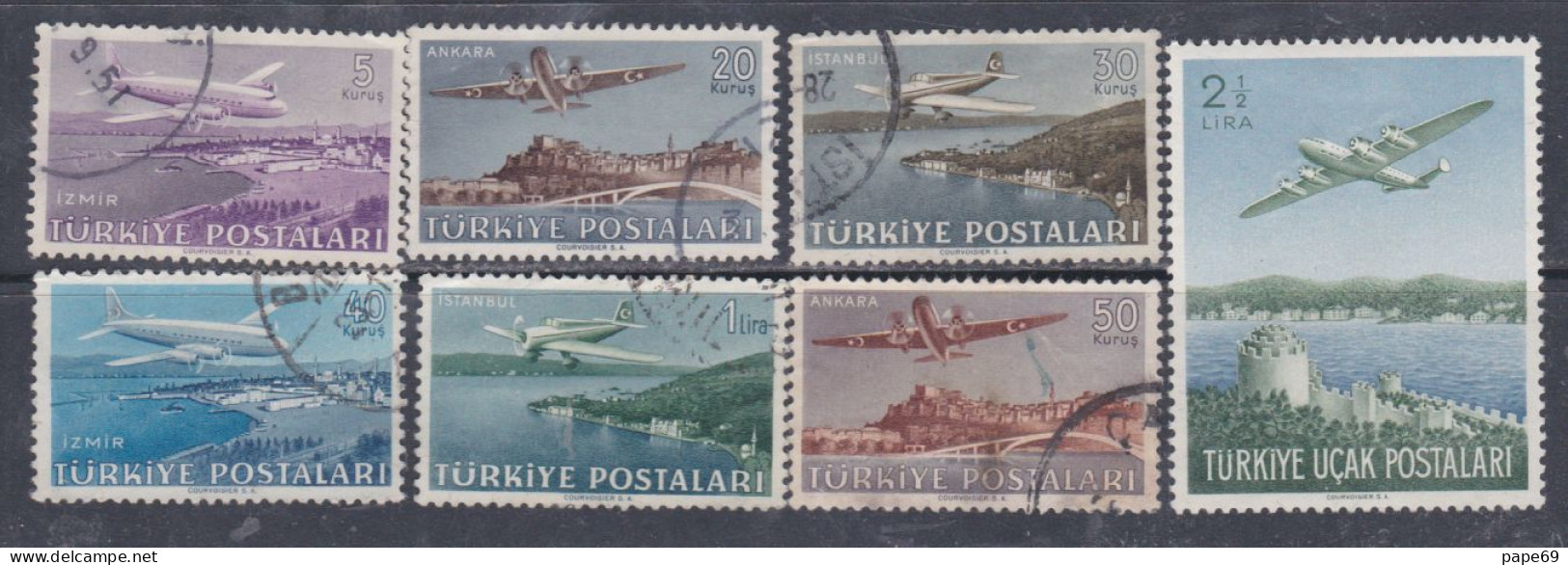 Turquie P. A. N° 12 / 18 O  La Série Des 7 Valeurs Oblitérées ( Le 18 Trace De Charnière)  Sinon TB - Airmail