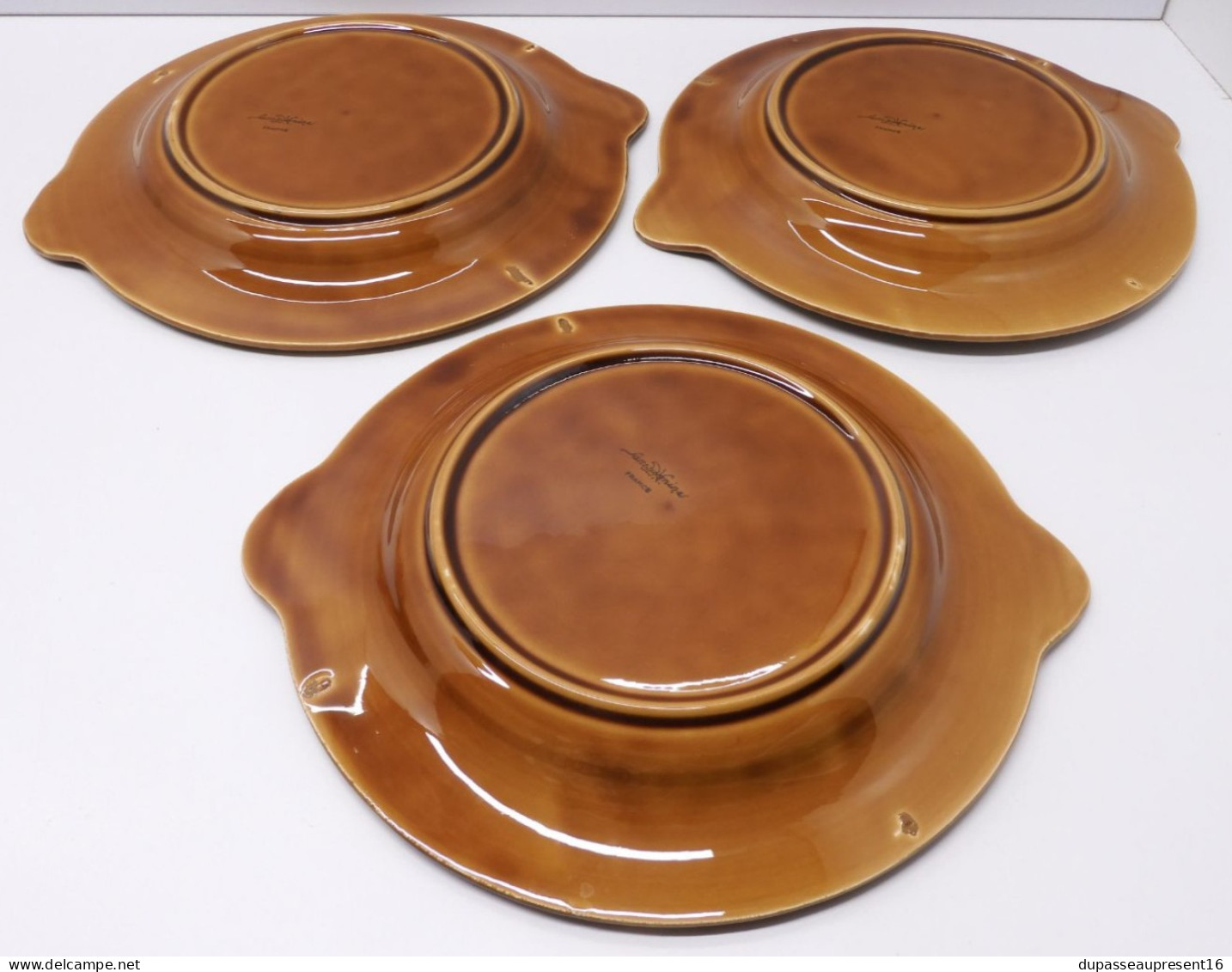 -6 ASSIETTES CERAMIQUE SARREGUEMINES POISSONS couleur Marron glacé bord foncé  E