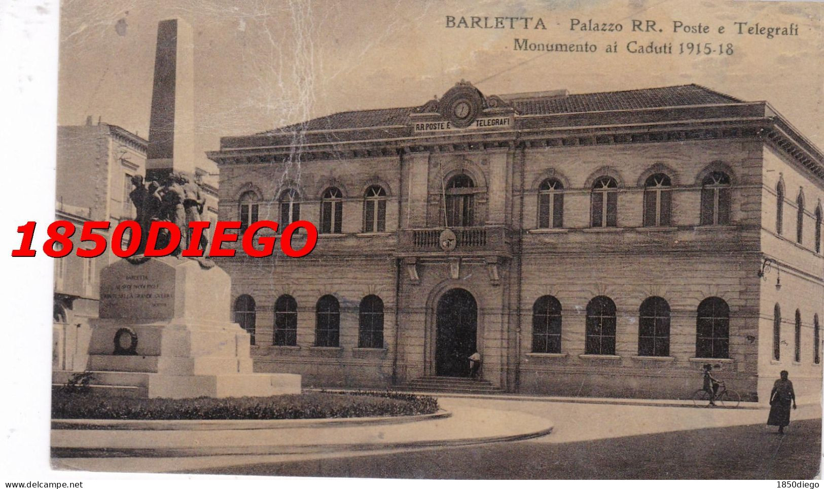 BARLETTA - PALAZZO RR. POSTE E TELEGRAFI E MONUMENTO AI CADUTI F/PICCOLO VIAGGIATA ANIMAZIONE - Barletta