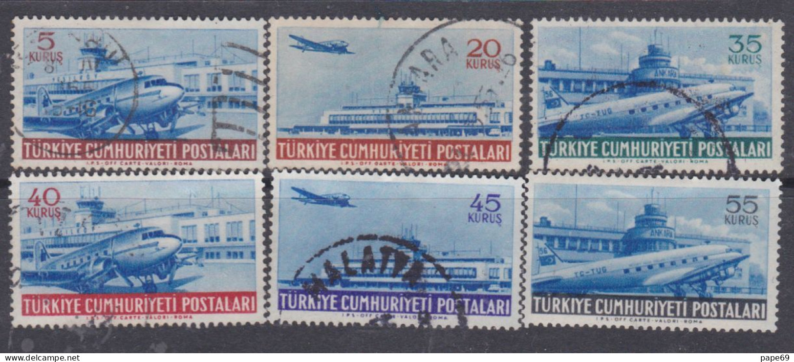 Turquie P. A. N° 28 / 33 O Série Courante, Les 6 Valeurs Oblitérées ( Le 33 Trace De Charnière ) Sinon TB - Luchtpost