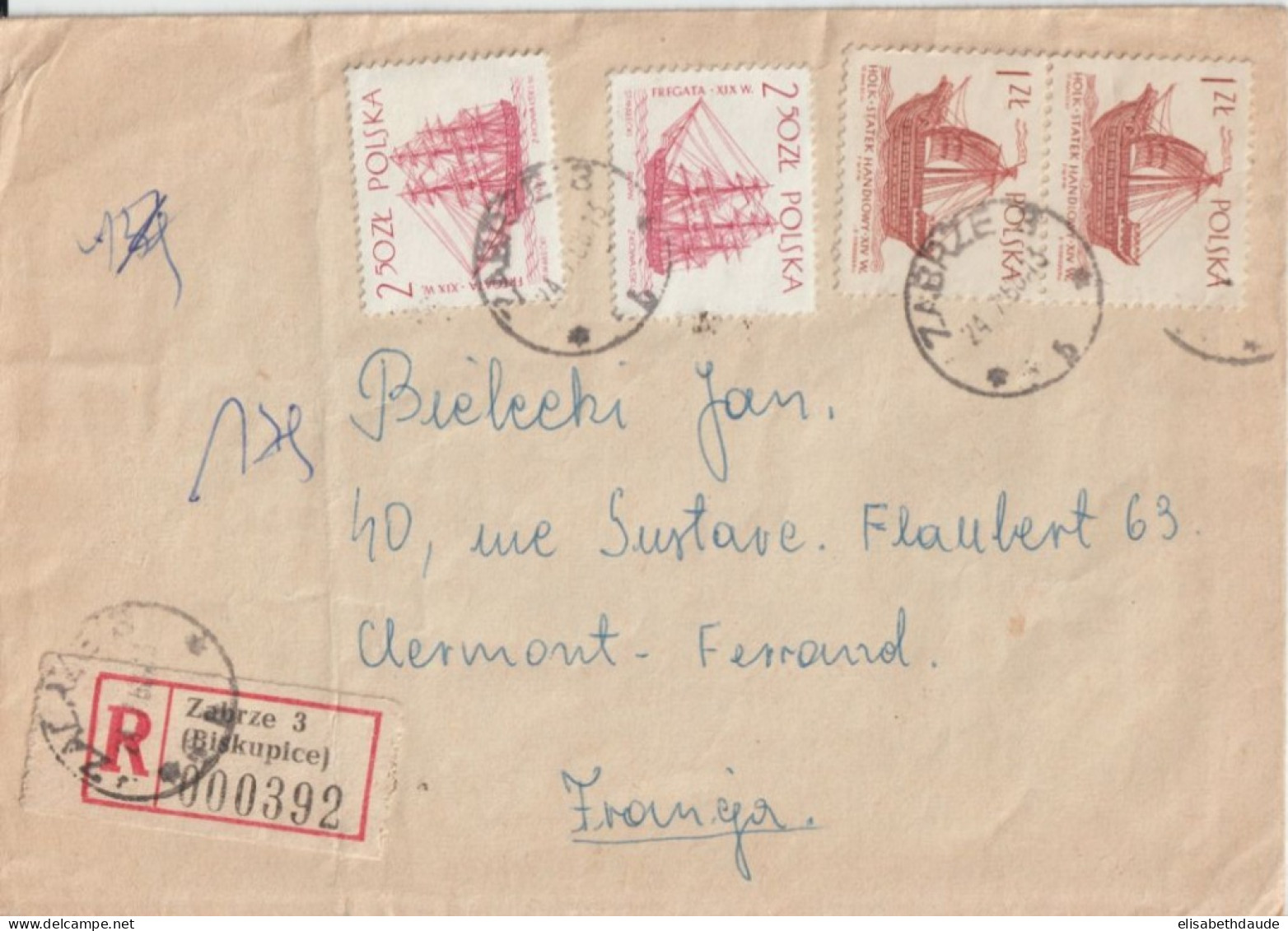 POLOGNE - 1968 - ENVELOPPE RECOMMANDEE De ZABRZE ! => CLERMONT-FERRAND - Storia Postale