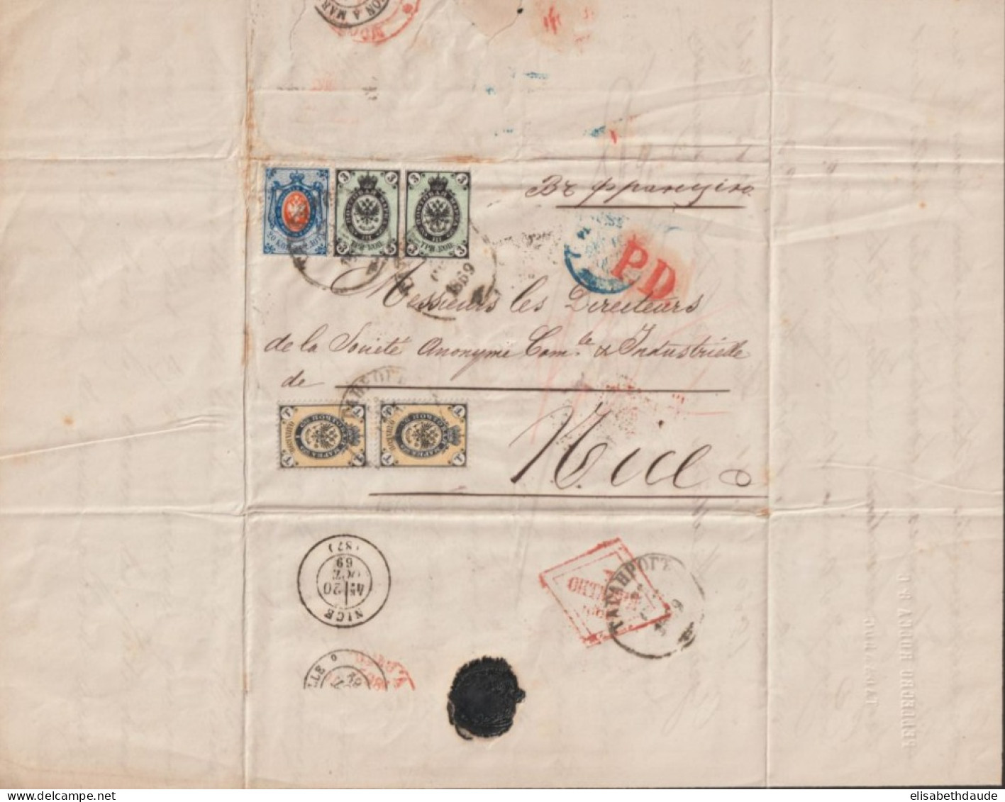 RUSSIE - 1869 - SUPERBE LETTRE De TAGANROG => NICE - Cartas & Documentos