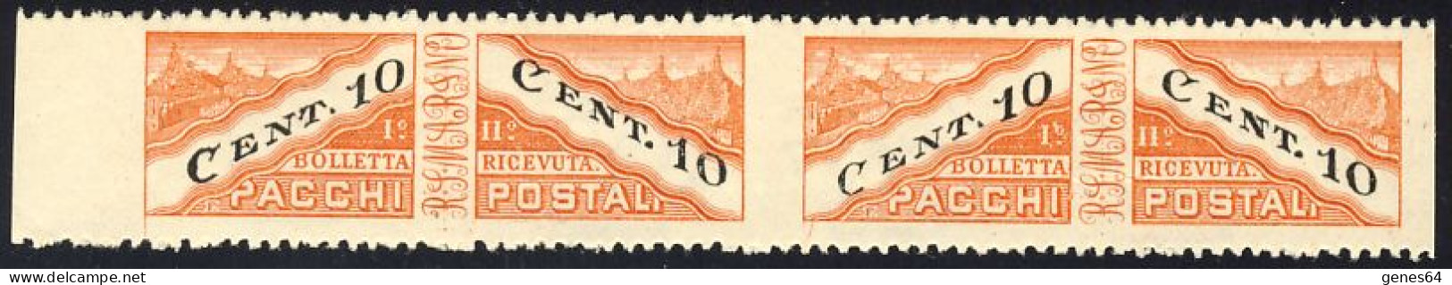 Varietà Inedita - Pacchi Postali 10 C. Arancio E Nero F.diritta  Coppia Non Dentellata Verticalmente - Nuovi MNH - Errors, Freaks & Oddities (EFO)