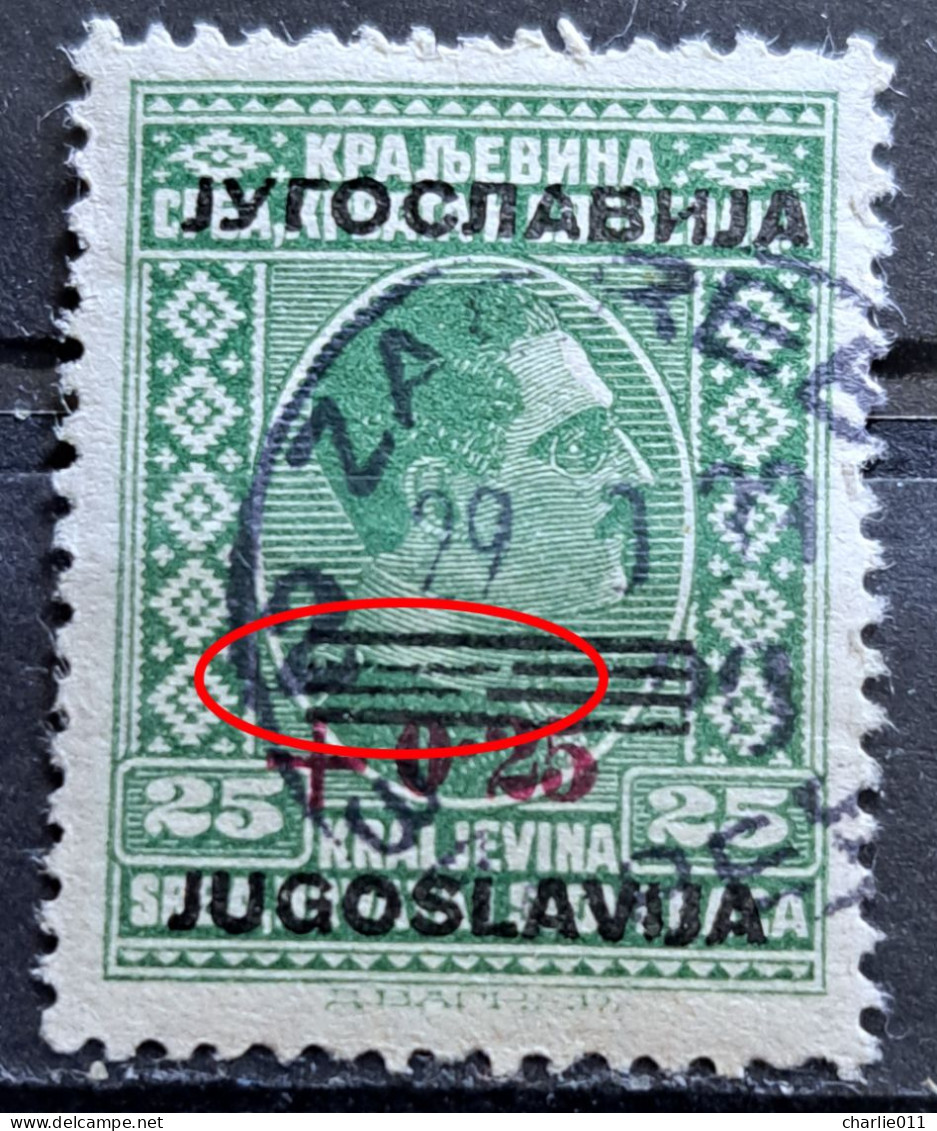 KING ALEXANDER-25 P -OVERPRINT JUGOSLAVIJA WITH LINES-ERROR -YUGOSLAVIA-1933 - Ongetande, Proeven & Plaatfouten