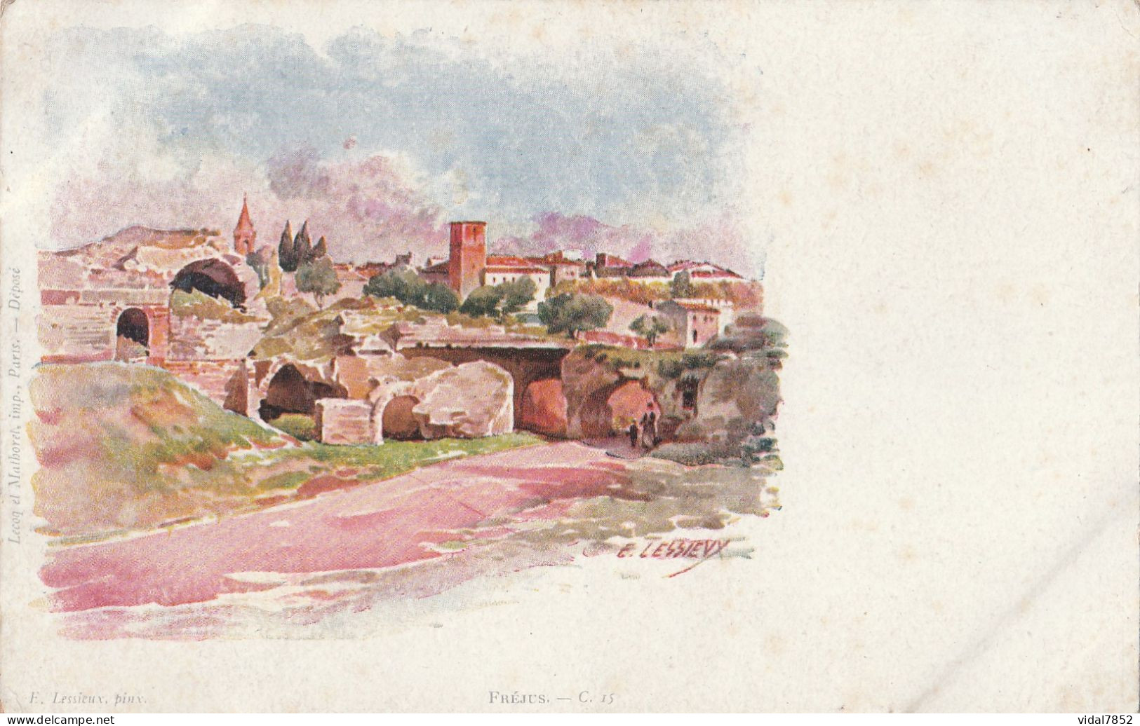 Fréjus Aquarelle Signée Lessieux - Lessieux