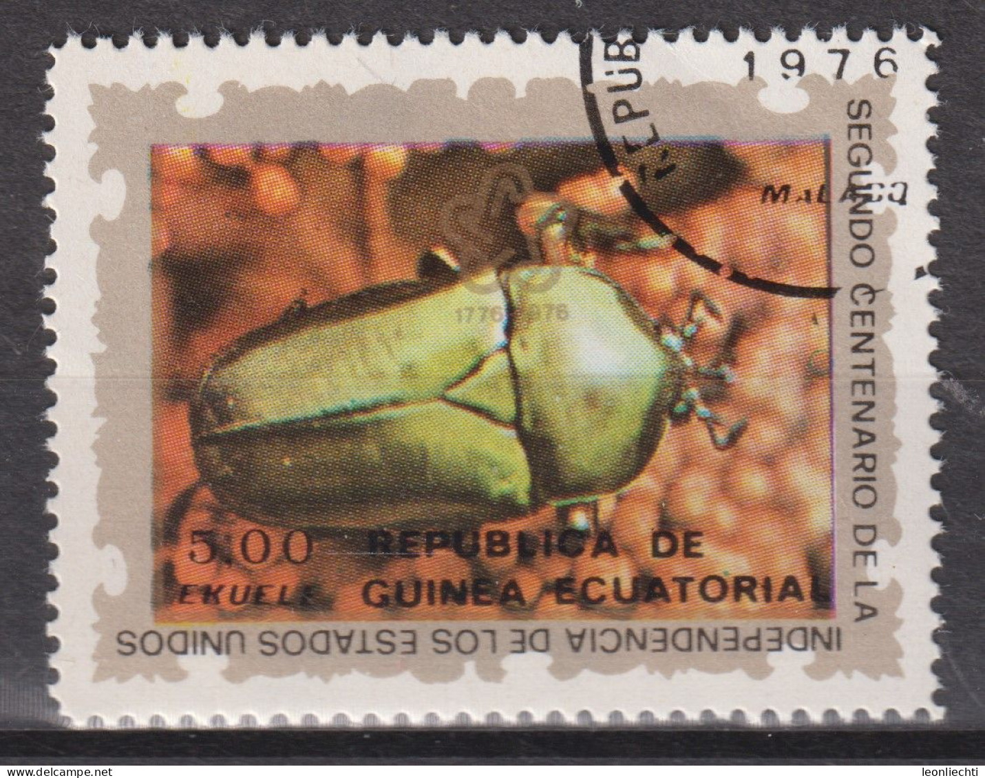 1976 Äquatorial-Guinea, Mi:GQ 854°, Yt:GQ 77-C, American Bicentenary (V) (animals And Plants)  Beetle, Käfer - Guinée Equatoriale