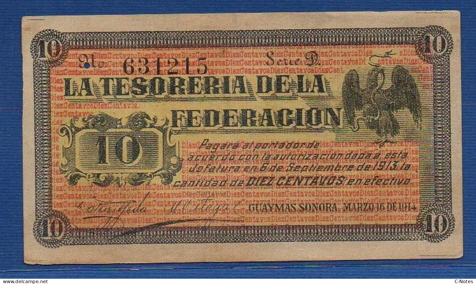 MEXICO - Guaymas - P.S. 1058 – 10 Centavos 1914 XF/AU, S/n D 631215 - Mexico