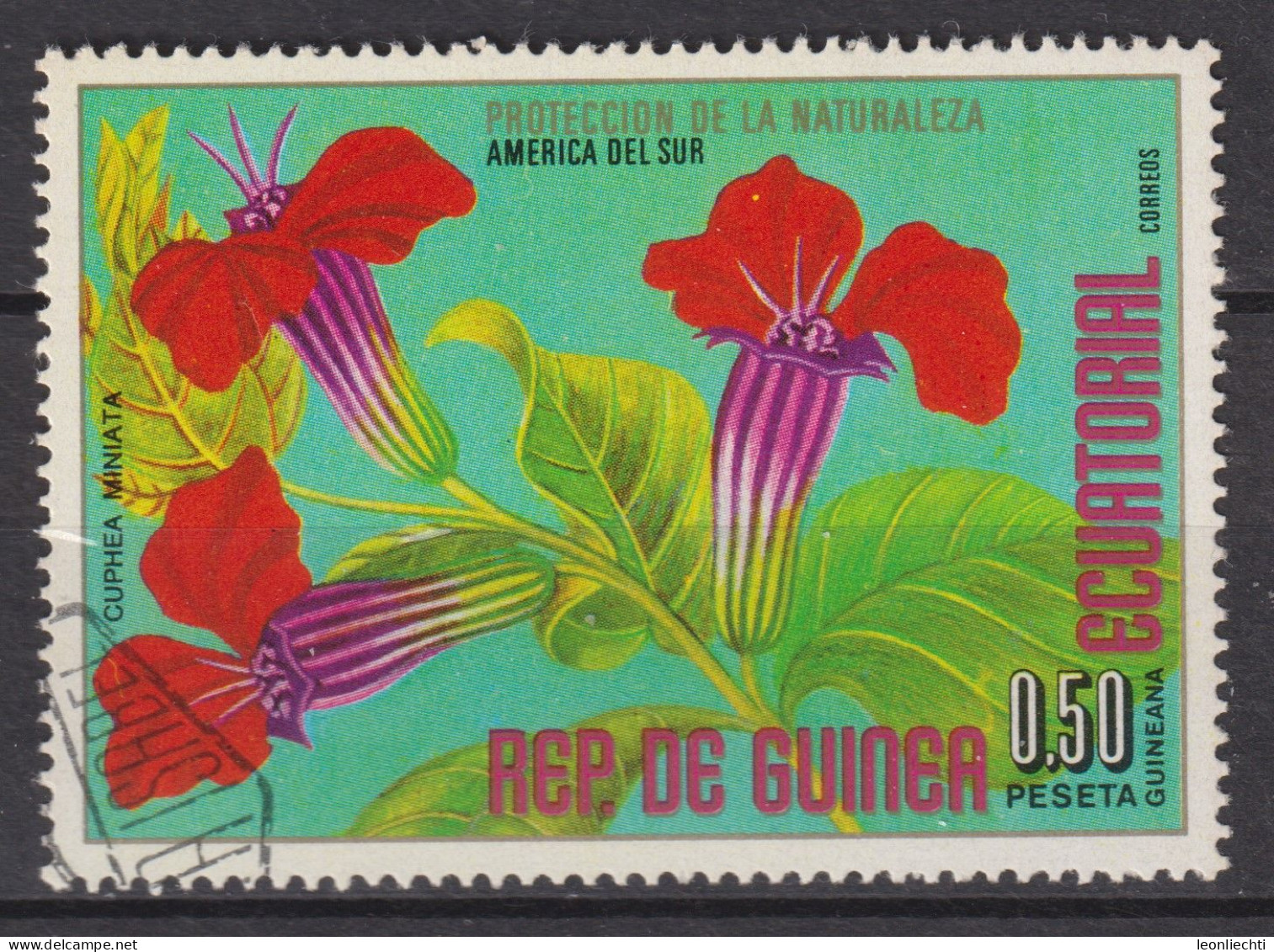 1976 Äquatorial-Guinea, Mi:GQ 915°, Yt:GQ 89-E,  Blumen (II) Ozeanien,  Cuphea Miniata - Guinée Equatoriale