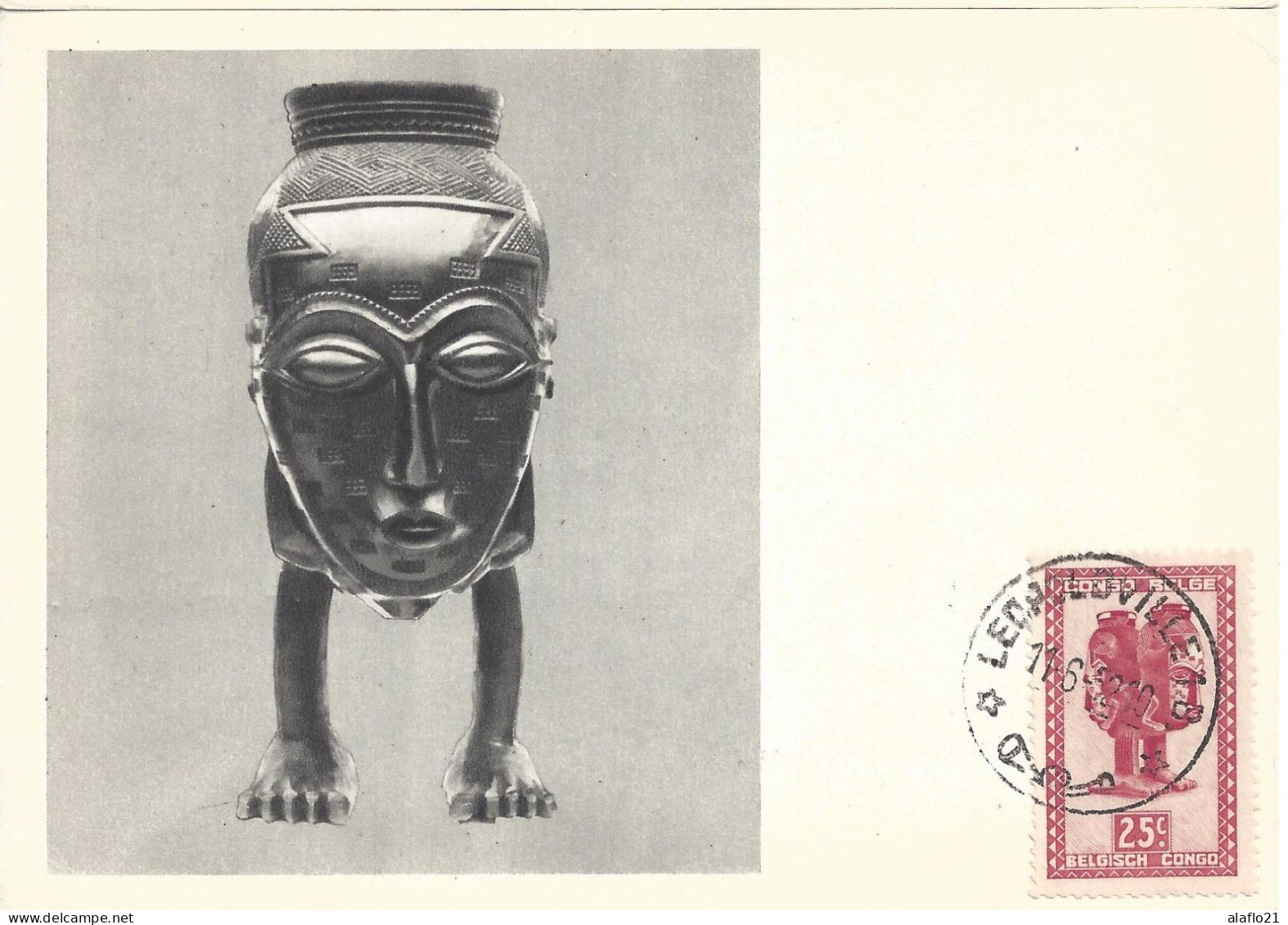 CONGO BELGE - CARTE MAXIMUM - Yvert N° 280 - ART INDIGENE - PUB PLASMARINE Au DOS - Lettres & Documents