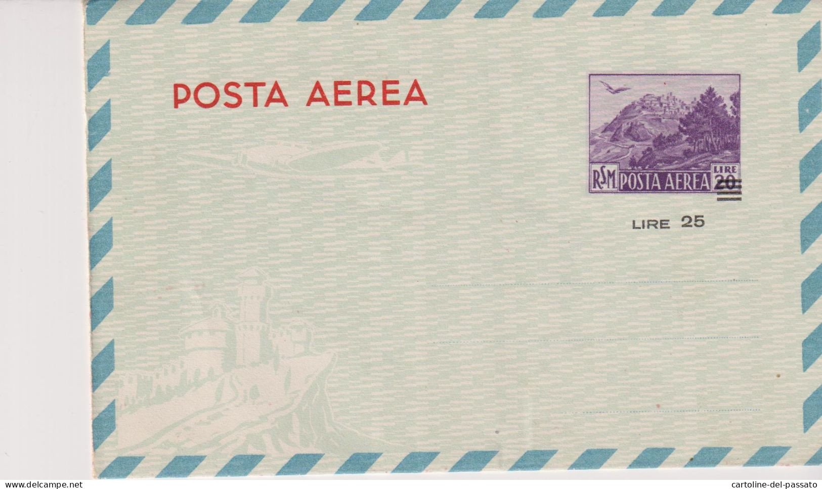 San Marino Posta Aerea  20 Lire  SOVRASTAMPATO LIRE 25 INTONSO - Interi Postali