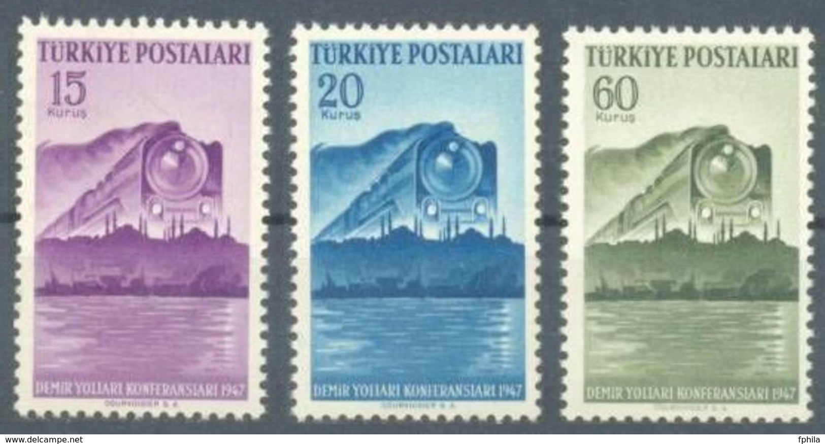 1947 TURKEY THE INTERNATIONAL RAILROAD CONFERENCES TRAINS LOCOMOTIVES RAILWAYS MNH ** - Ongebruikt